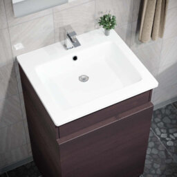 Nes Home 485mm Right Hand Dark Oak Vanity Unit With White Resin Basin - thumbnail 4