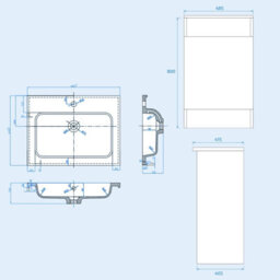 Nes Home 485mm Right Hand Dark Oak Vanity Unit With White Resin Basin - thumbnail 7