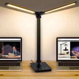 Double Head Lapwing Matt Black Integrated Led Table Lamp 5 Colour 5 Level Dimmable - thumbnail 1