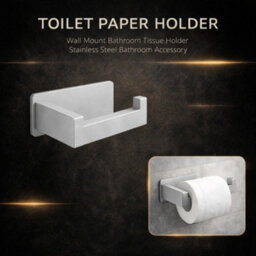 Billtix Silver Stainless Steel Toilet Roll Holder Wall Mounted, Self Adhesive Toilet Paper Holder, Stick On Tissue Holder - thumbnail 7