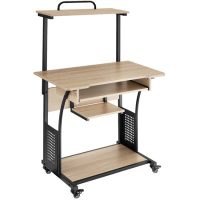 Tectake Desk Fife - 3 Levels, Attachable Shelf And Keyboard Tray, 4 Castors 65 Cm - Industrial Wood Light, Oak Sonoma - image 1