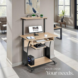 Tectake Desk Fife - 3 Levels, Attachable Shelf And Keyboard Tray, 4 Castors 65 Cm - Industrial Wood Light, Oak Sonoma - thumbnail 7