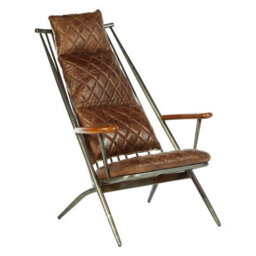 Orsina Stylish Genuine Brown Leather Chair,metallic Finished Armchair,iron Framed Lounge Chair,luxe Accent Chair - thumbnail 4