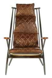 Orsina Stylish Genuine Brown Leather Chair,metallic Finished Armchair,iron Framed Lounge Chair,luxe Accent Chair - thumbnail 1