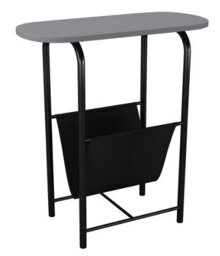 Urbn-Living Urbnliving 58Cm Height Slim Oval Side End Grey Table With Magazine Newspapers Holder Sling Rack - thumbnail 3