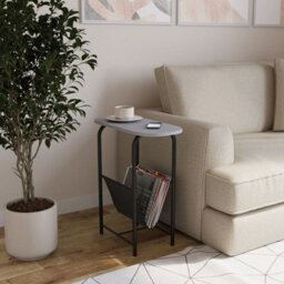 Urbn-Living Urbnliving 58Cm Height Slim Oval Side End Grey Table With Magazine Newspapers Holder Sling Rack - thumbnail 2