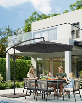 LEDREM Cantilever Garden Patio Parasol Umbrella With Base,crank For Opening Closing, Grey - image 1