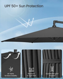 LEDREM Cantilever Garden Patio Parasol Umbrella With Base,crank For Opening Closing, Grey - thumbnail 4