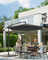 LEDREM Cantilever Garden Patio Parasol Umbrella With Base,crank For Opening Closing, Grey - thumbnail 3