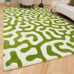 The Rugs Joli Green And White Abstract Doodle Rug Soft Dense Pile Easy To Clean And Pet Friendly For Living Rooms And Bedrooms - thumbnail 1