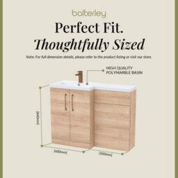 Balterley Left-Hand Bathroom Vanity And Wc Unit Combination With Basin - 1100mm - Woodgrain Light Oak With Brushed Bronze Handles - thumbnail 5