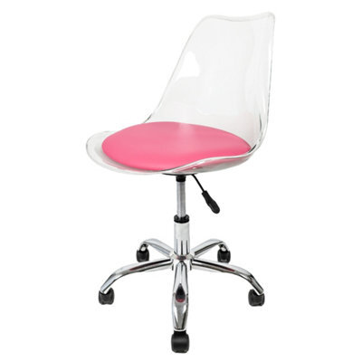 Fusion Living Soho Clear Plastic Dining Chair With Swivel Base Bright Pink - image 1