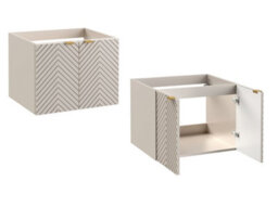 Impact Furniture Bathroom Furniture Set 600mm Wall Hung Vanity Unit With Tallboy Storage Cabinet Fluted Beige Cashmere Cara - thumbnail 3