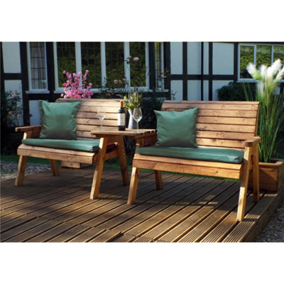Marlborough Traditional Twin Bench Set Straight With 2 X Bench Cushion Green, 2 X Scatter Cushion Green & 2 X Standard Covers