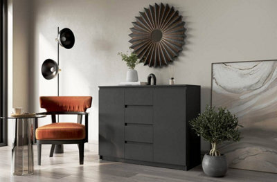 Arte Idea 04 Contemporary Sideboard Cabinet 4 Drawers 2 Doors 2 Shelves Black For Stylish Homes (H)850mm (W)1090mm (D)400mm - image 1