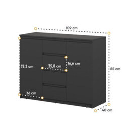 Arte Idea 04 Contemporary Sideboard Cabinet 4 Drawers 2 Doors 2 Shelves Black For Stylish Homes (H)850mm (W)1090mm (D)400mm - thumbnail 3