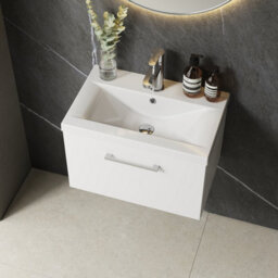 Balterley Bramshall Modern Bathroom 1 Soft Close Drawer Wall Hung Vanity Unit Basin, Gloss White, 600mm - thumbnail 3