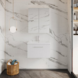 Balterley Bramshall Modern Bathroom 1 Soft Close Drawer Wall Hung Vanity Unit Basin, Gloss White, 600mm - thumbnail 2
