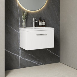 Balterley Bramshall Modern Bathroom 1 Soft Close Drawer Wall Hung Vanity Unit Basin, Gloss White, 600mm - thumbnail 4