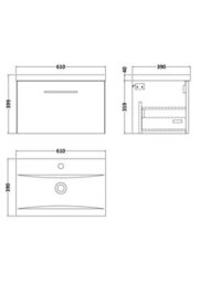 Balterley Bramshall Modern Bathroom 1 Soft Close Drawer Wall Hung Vanity Unit Basin, Gloss White, 600mm - thumbnail 8