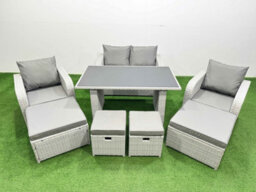 Fimous 8 Seater Patio Garden Furniture Sets With Dining Table Love Sofa 4 Stools Light Grey - thumbnail 1