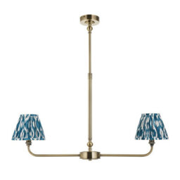 Luminosa Lighting Luminosa Lille Antique Brass Plate Pendant Light With Marlin Blue Fabric Ikat Shade 16Cm 2X B22 - thumbnail 6