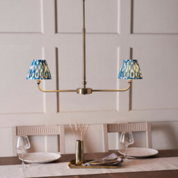 Luminosa Lighting Luminosa Lille Antique Brass Plate Pendant Light With Marlin Blue Fabric Ikat Shade 16Cm 2X B22 - thumbnail 2
