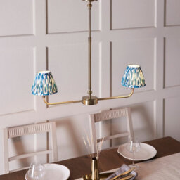 Luminosa Lighting Luminosa Lille Antique Brass Plate Pendant Light With Marlin Blue Fabric Ikat Shade 16Cm 2X B22 - thumbnail 4