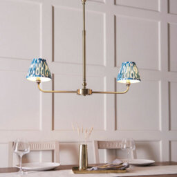 Luminosa Lighting Luminosa Lille Antique Brass Plate Pendant Light With Marlin Blue Fabric Ikat Shade 16Cm 2X B22 - thumbnail 3