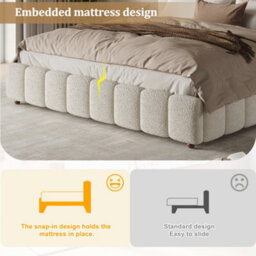 Abrihome 6Ft Super King Upholstered Bed 180X200Cm, Hydraulic Storage & Slatted Frame, White Bouclé Headboard - thumbnail 2