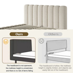 Abrihome 6Ft Super King Upholstered Bed 180X200Cm, Hydraulic Storage & Slatted Frame, White Bouclé Headboard - thumbnail 3