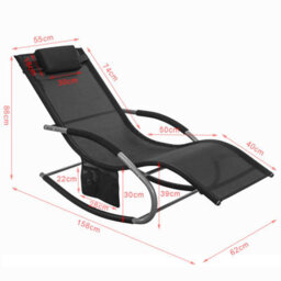 Sobuy Ogs28-Sch, Outdoor Garden Rocking Sun Lounger Recliner Relaxing Chair With Headrest And Side Bag, Black,w147Xd63Xh85 - thumbnail 3