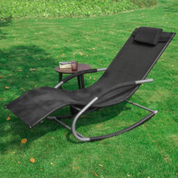 Sobuy Ogs28-Sch, Outdoor Garden Rocking Sun Lounger Recliner Relaxing Chair With Headrest And Side Bag, Black,w147Xd63Xh85 - thumbnail 2