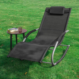 Sobuy Ogs28-Sch, Outdoor Garden Rocking Sun Lounger Recliner Relaxing Chair With Headrest And Side Bag, Black,w147Xd63Xh85 - thumbnail 9