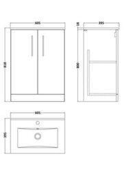 Balterley  Modern Bathroom 2 Soft Close Door & Minimalist Vanity Unit Basin, Gloss White, 440mm - thumbnail 2