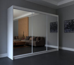RAC3 Sliding Wardrobe With Mirror Space Saving Bedroom Wardrobe, Contemporary Bedroom Sliding Wardrobe & Mirror Wardrobe (White 250Cm) - thumbnail 1