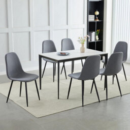 MCC Direct Set Of 6 Teddy Faux Fur Stitched Design Dining Chairs Light Grey Bella By Mcc - thumbnail 1