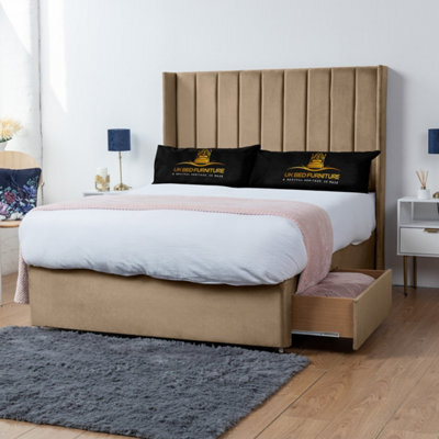 UKBEDFURNITURE Bella Beige Plush Wingback Divan Bed With 2 Foot End Drawers & 54 Inch Headboard - image 1