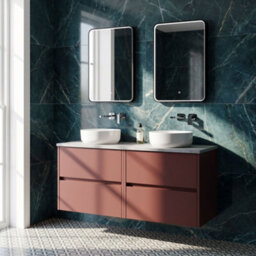 Balterley Chartley Contemporary Wall Hung 4 Drawer Vanity Unit With Bellato Grey Laminate Worktop, 1200mm, Smoked Red - thumbnail 4