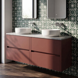 Balterley Chartley Contemporary Wall Hung 4 Drawer Vanity Unit With Bellato Grey Laminate Worktop, 1200mm, Smoked Red - thumbnail 3
