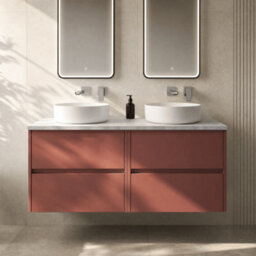 Balterley Chartley Contemporary Wall Hung 4 Drawer Vanity Unit With Bellato Grey Laminate Worktop, 1200mm, Smoked Red - thumbnail 2