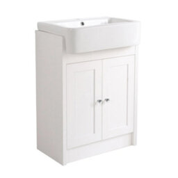 Belofay Vanity Unit With Basin, 600mm Floor-Standing Bathroom Cabinet In High Matt White, 1 Tap Hole Ceramic Basin - thumbnail 1