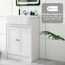 Belofay Vanity Unit With Basin, 600mm Floor-Standing Bathroom Cabinet In High Matt White, 1 Tap Hole Ceramic Basin - thumbnail 3