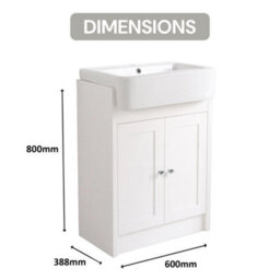 Belofay Vanity Unit With Basin, 600mm Floor-Standing Bathroom Cabinet In High Matt White, 1 Tap Hole Ceramic Basin - thumbnail 2