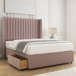 Bsspoke Manhattans Divan Bed Pink Plush Velvet With 54Inch Headboard 2 Drawers Footend & No Mattress In Double King 4Ft 6Ft - thumbnail 1