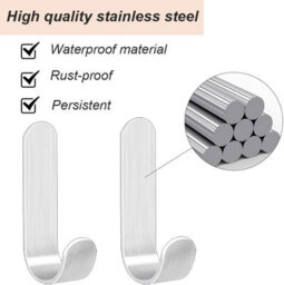 Stainless Steel Adhesive Hooks, 4 Pcs Self-Adhesive, Wall Hooks, Towel Racks For Kitchen, Bathroom, Balconies - thumbnail 2