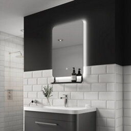 Sensio Harbour Matt Black Rectangular Wall-Mounted Bathroom Illuminated Contemporary Colour-Changing Mirror (H)79Cm (W)50Cm