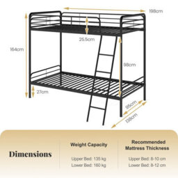 Costway Metal Bunk Bed Heavy Duty Single Over Single Bunk Bed W/ Ladder-Black - thumbnail 2