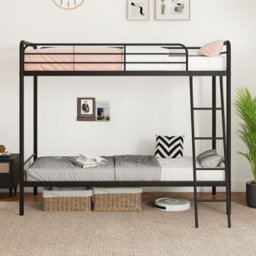 Costway Metal Bunk Bed Heavy Duty Single Over Single Bunk Bed W/ Ladder-Black - thumbnail 7
