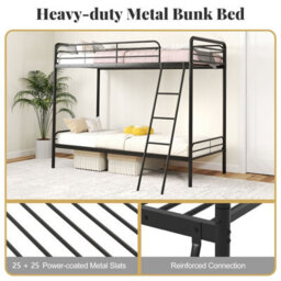 Costway Metal Bunk Bed Heavy Duty Single Over Single Bunk Bed W/ Ladder-Black - thumbnail 8